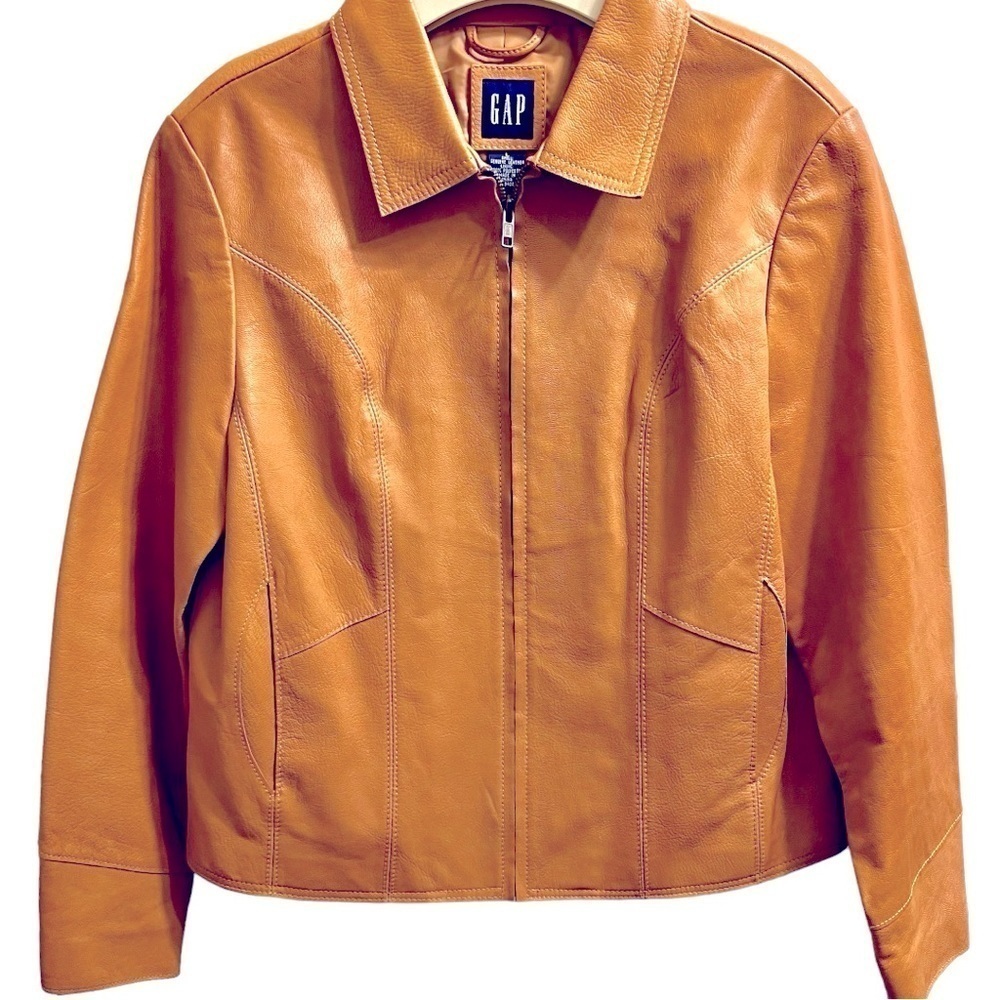 Gap Women’s Y2K Light Tan Camel color leather jacket coat size Medium Read Below